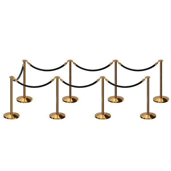 Montour Line Stanchion Post and Rope Kit Pol.Brass, 8 Flat Top 7 Black Rope C-Kit-8-PB-FL-7-ER-BK-PB